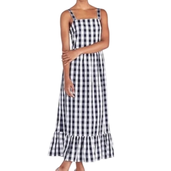 J. Crew Navy Gingham Maxi Dress XS Sundress Smocked Back - Picture 4 of 15